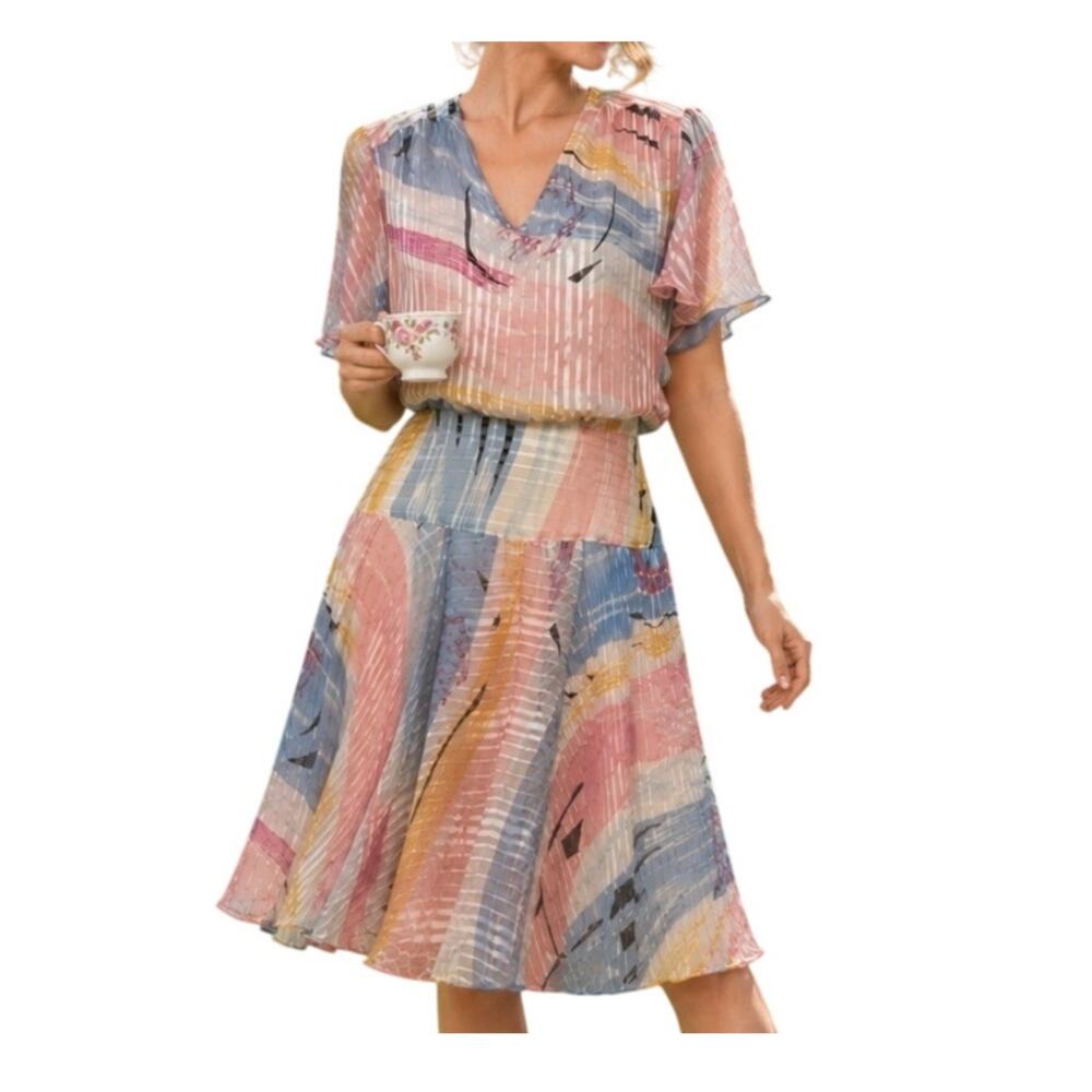 The Silk Farm 10 Midi Dress 100% Silk Ethereal Forest Fairy Whimsical Coquette